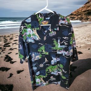 BLACK HARLEY DAVIDSON RAYON ALOHA HAWAIIAN SHIRT SIZE LARGE